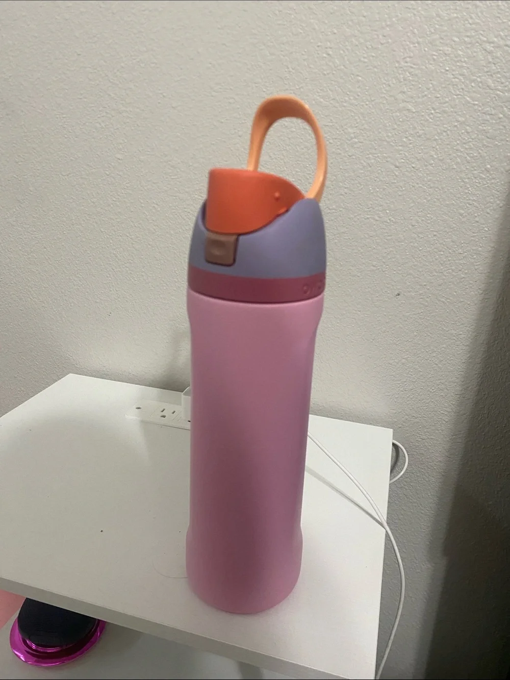 Pink 24oz Owala with Peach Carry Loop and Lavender Lid